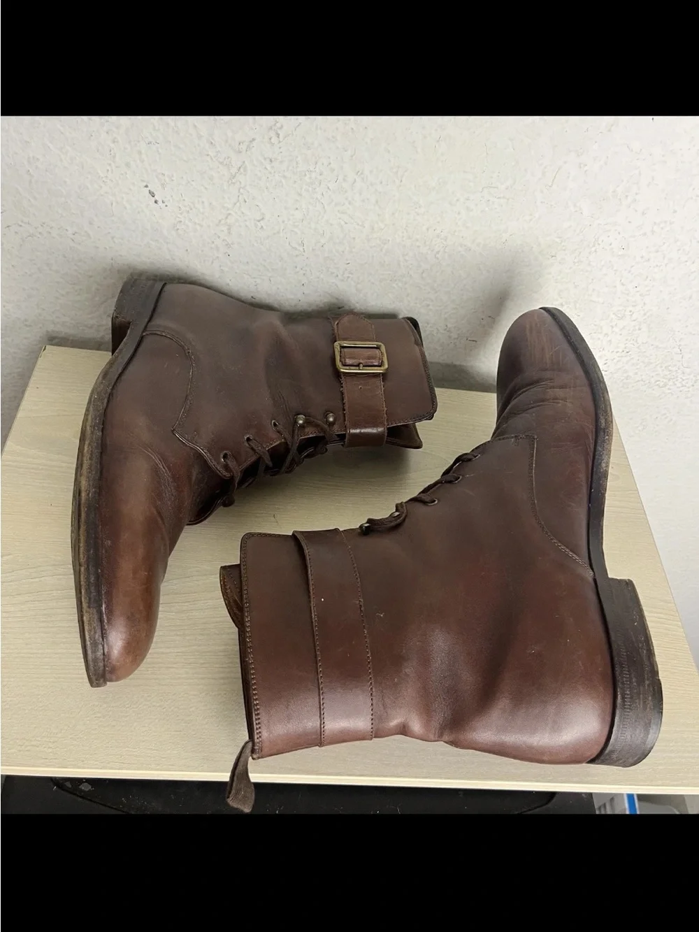 Dolce & Gabbana Men Size 9.5 Boots Leather Lace Up Brown Buckle